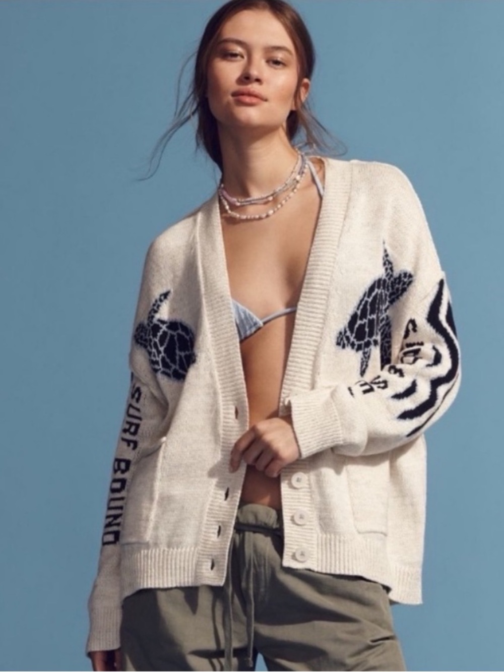 Anthropologie Pilcro Relaxed Sea Turtle Nautical Cardigan Sweater, M - Picture 6 of 17